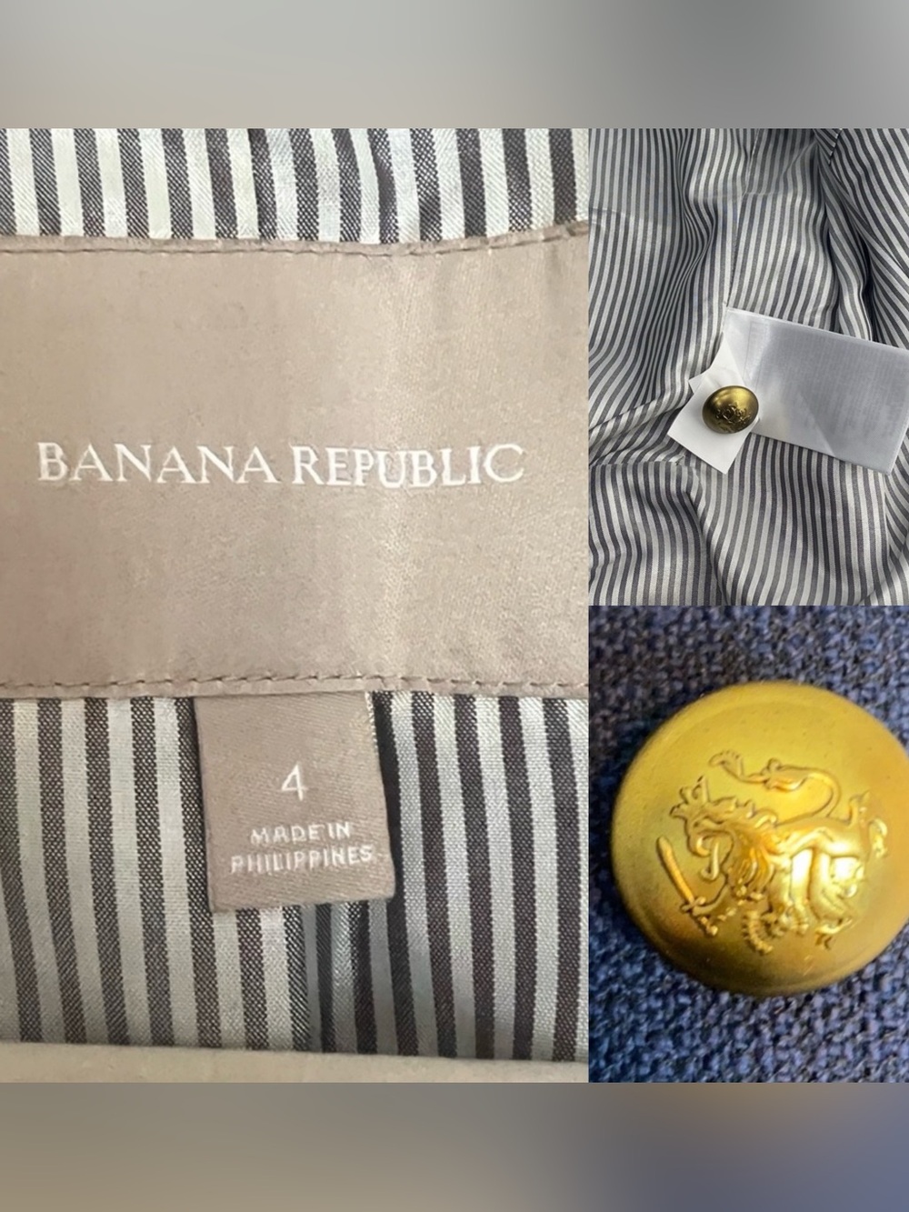Banana Republic Military Cut Away Sailor Blazer Double Breasted Navy sz. 4 - Picture 15 of 16